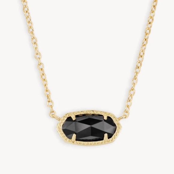 NWT Kendra Scott Black Opaque Glass Elisa Gold Pendant Necklace - Picture 1 of 3